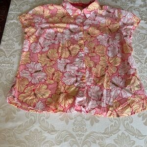 Izod Pink Floral Button-Up Top with Yellow and White Flowers